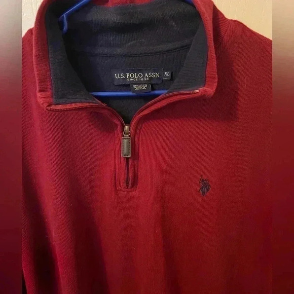 Mens XL us polo assn. burgundy 1/4 zip sweater 100% cotton - Picture 3 of 4